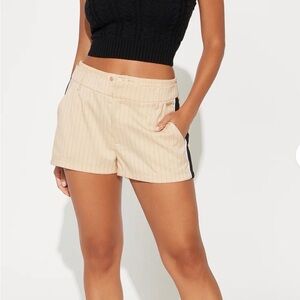 Fashion Nova Beige and Black High Waist Shorts